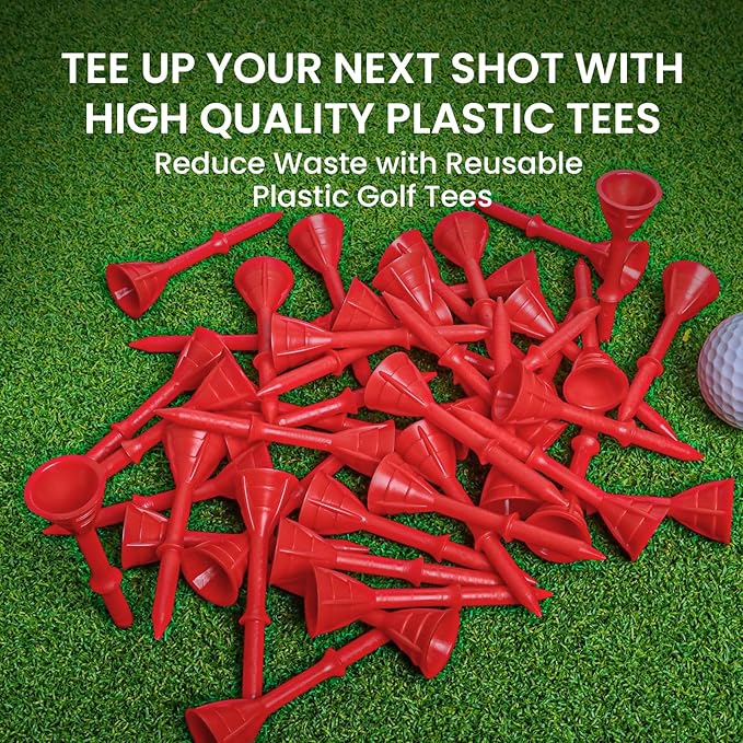FINGER TEN Unbreakable Golf Tees Plastic 3 1/4 inch Value 50/100 Pack, Low Friction & Low Ball Spin Long Tees to Improve Distance & Accuracy, Durable Tees with Assorted Colors to Practice