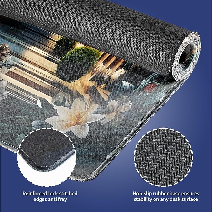 Wknoon. Extra Large Gaming Mouse Pad (31.5" x 11.8") with Durable Stitched Edges – Fantasy World Surreal Palace's Balcony to The Ocean Luxurious Seaside Oasis, Anti-Slip Base Extended XXL Desk Mat