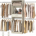 Unikito 96” Closet System, 8FT Walk in Closets Organizer Kit with 4 Extendable Hanging Rods and Drawer, Adjustable Wood Garment Rack, Sturdy Closet Insert, Easy Assembly, Max Load 1000 LBS, White Oak