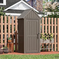 Fancyango Outdoor Resin Storage Shed, Upgrade Sturdy Storage Cabinet with Removable Shelves and Lock Ring, Reinforced Floor, All-Weather Construction for Garden Patio Lawn (Gray)