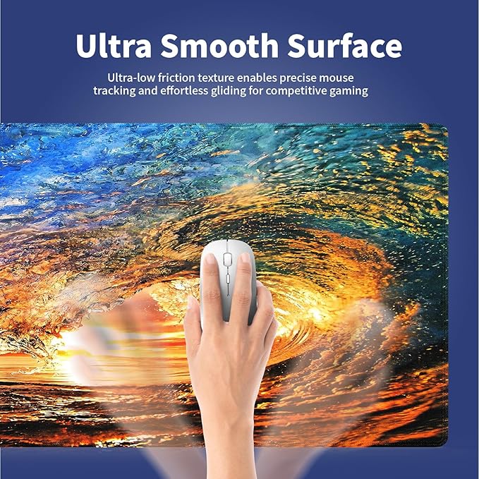 Wknoon. Extra Large Gaming Mouse Pad (31.5" x 11.8") with Durable Stitched Edges – Huge Ocean Wave Cave at Sunset Scene, Anti-Slip Rubber Base & Smooth Fabric Surface Extended XXL Desk Mat