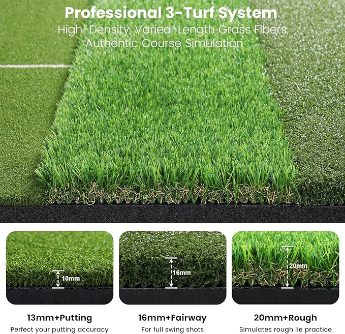 Golf Mat, 5x4ft & 6x4ft Extra Large Integrated Tri-Turf Golf Hitting Mats Practice Outdoor & Indoor, Premium 26mm Thick Durable Artificial Turf Matt for Backyard Training Driving Chipping, Swinging