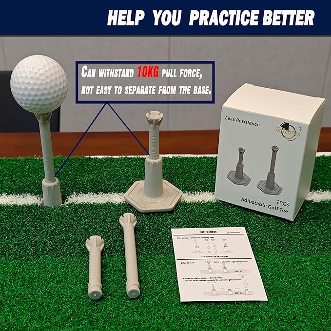 Adjustable Driving Range Golf Tee，Rubber Golf Simulator Tees for Mats，Indoor Golf & Outdoor Practice Accessories，3.9 Inch and 2.8 Inch （2 Pack Gray+2 High Struts）