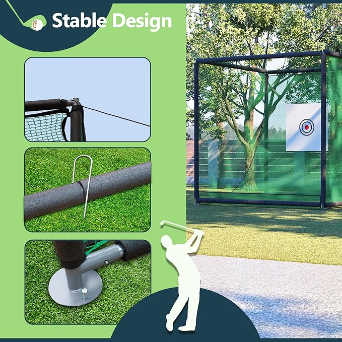 10X10X10FT Golf Practice Net Cage Metal Frame Hitting Net Kit for Backyard，Golf Sports Barrier Nets Batting Cage Training Simulators for Home