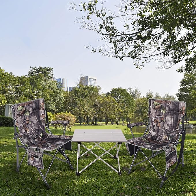 REDCAMP Oversized Hunting Chairs for Blinds, Portable Folding Camo Camping Chairs for Adults Hunting Seats with Hard Arms for Outside Outdoor, Camouflage