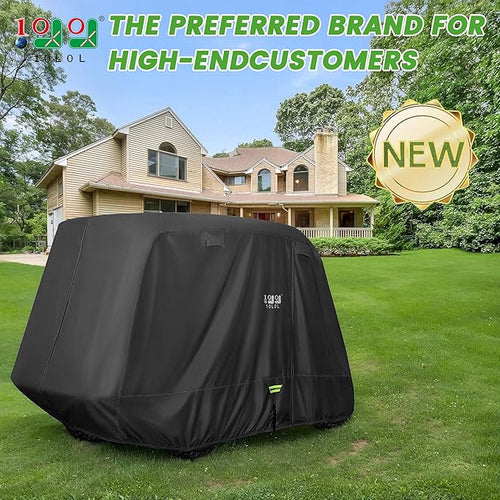 10L0L 2/4/4+2 Passenger Golf Cart Cover Upgrade Extended Roof, 600D Waterproof Snowproof Windproof Sunproof Durable Full Golf Cart Covers for Yamaha,EZGO,Club Car and Other