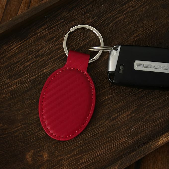 LaserGram Oval Keychain, Palm Trees, Personalized Engraving Included (Carbon Fiber Red)