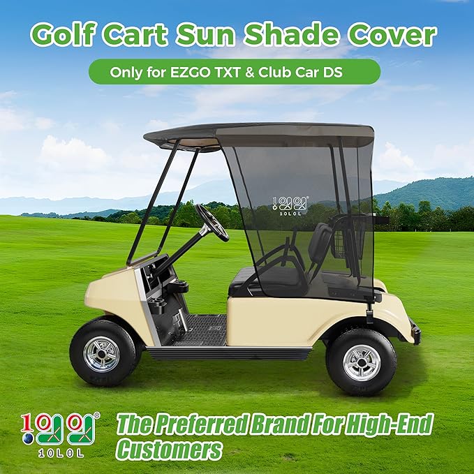 10L0L 2 Passenger Golf Cart Sun Shade Cover for Club Car DS & EZGO TXT - Foldable UV Protection Cover Heat Blocking Design, Black