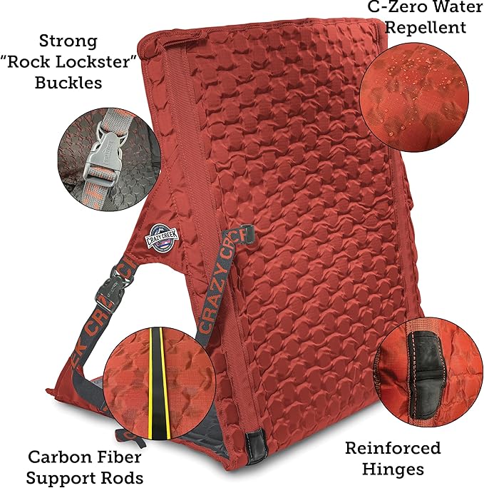 Crazy Creek HEX 2.0 LongBack Chair for Backpacking, Camping and Stadium Use, Extra Width & Back Height for Comfort, 250 LBS Weight Capacity, Adjustable Straps w/Rock Lockster (R) Buckles