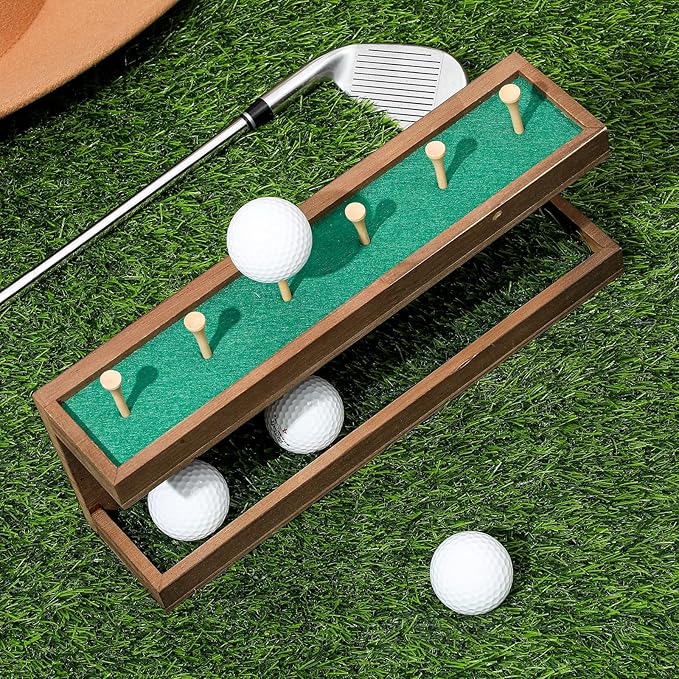 Menkxi Rustic Wood Golf Ball Holder 12.5 x 3 Inch Wall Mounted Vintage Display Stand Floating Shelf with Golf Tees for Christmas Storage Party Decor Supplies