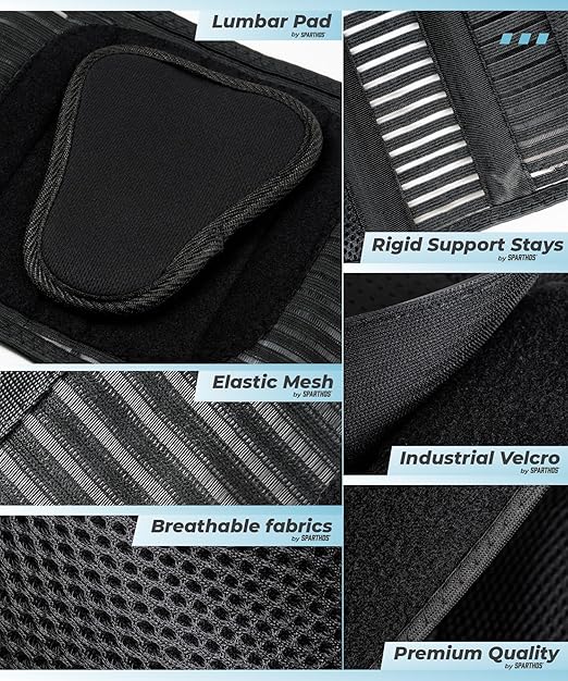 Sparthos Lumbar Support Belt – Adaptive Fit for Back Pain & Herniated Disc – Breathable & Adjustable Lower Back Brace with Lumbar Pad – for Men & Women – Fits 59-63″ Waist (XX-Large, Check Sizing)