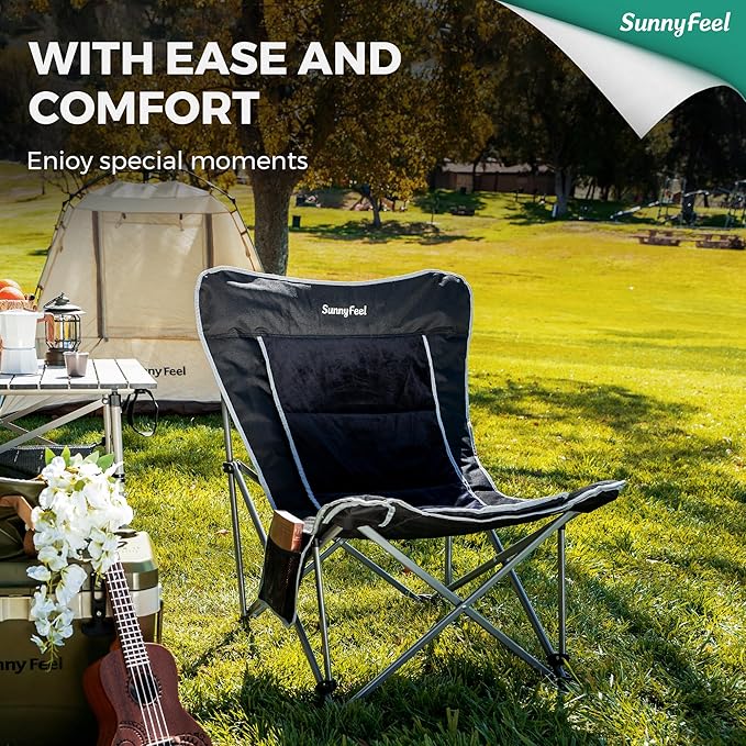 SUNNYFEEL Oversized Camping Folding Chair for Outdoor Camp with Cup Holders & Carry Bag, Versatile Indoor-Outdoor Comfy Butterfly Chair for Adults, Beach, Picnic, Hiking, Living Room