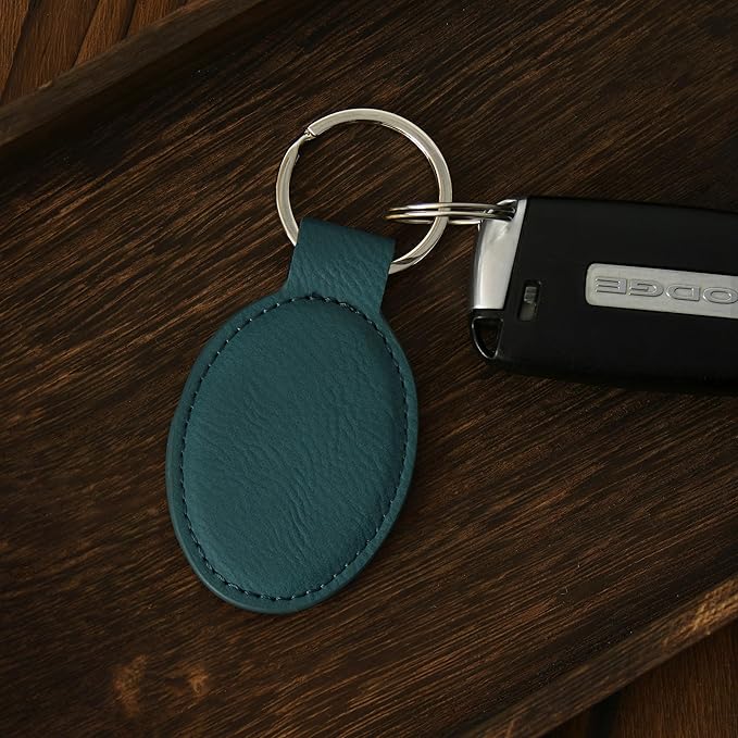 LaserGram Oval Keychain, Off Road Racer, Personalized Engraving Included (Slate Blue)