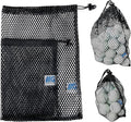 Mesh Bags with Drawstring - 2 Pack Nylon Golf Ball Storage Mesh Bags Sports Equipment Organizer Sack for Collecting Half Balls, Tennis, Toys, Beach, Travel