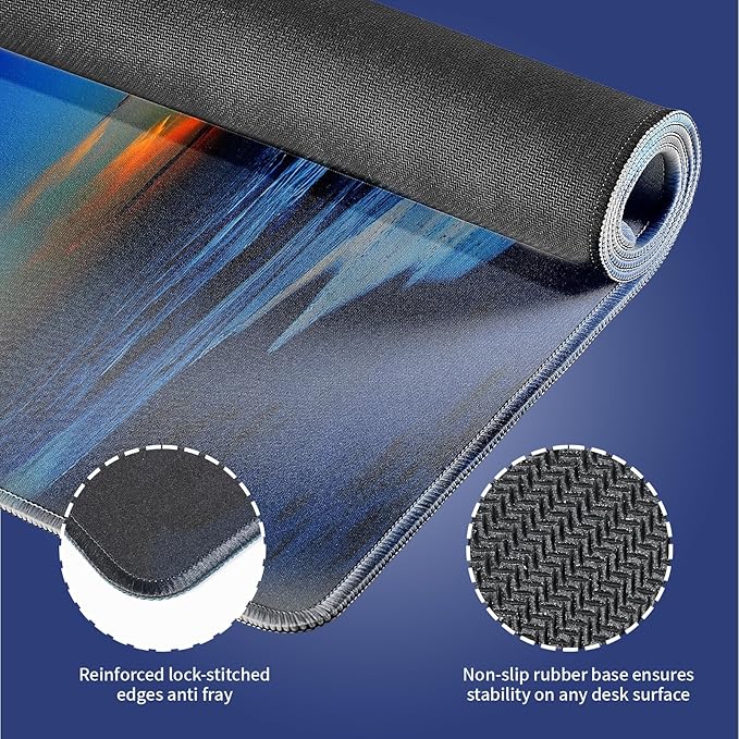 Wknoon. Extra Large Gaming & Office Mouse Pad (31.5" x 11.8") with Durable Stitched Edges – Sunset Glow Over The Blue Ocean Wave Scene, Anti-Slip Base & Smooth Fabric Surface Extended XXL Desk Mat