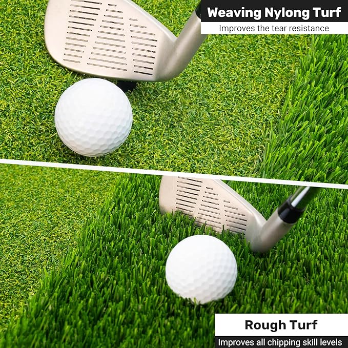 Foldable Golf Hitting Mat Dual-Turf Golf Practice Mat Portable Design Fairway and Rough Grass Surfaces Ideal for Backyard Office and Travel Swing & Chipping Practice