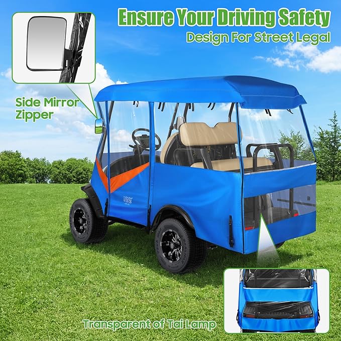 10L0L 4 Passenger Golf Cart Enclosure - 86" Roof Fit, Universal Golf Cart Cover for Yamaha Club Car EZGO,Waterproof 600D Rain Cover,Transparent Tail Light Panel,Foldable Door,4-Sided Clear Windows