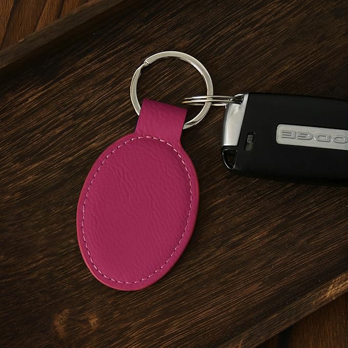 LaserGram Oval Keychain, Palm Trees, Personalized Engraving Included (Hot Pink)