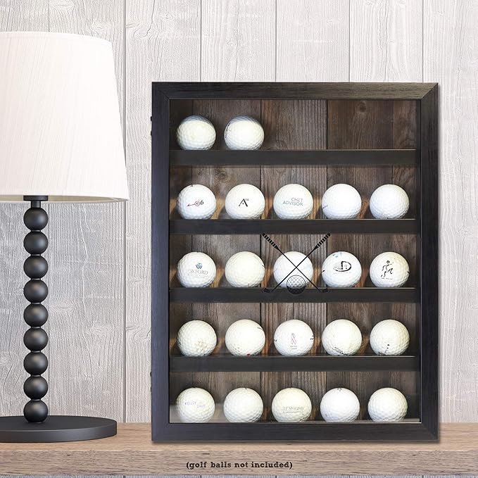Lawrence Frames 531011 11x14 Golf Display Case-Holds 25 Logo Balls Shadow Box Frame, Black