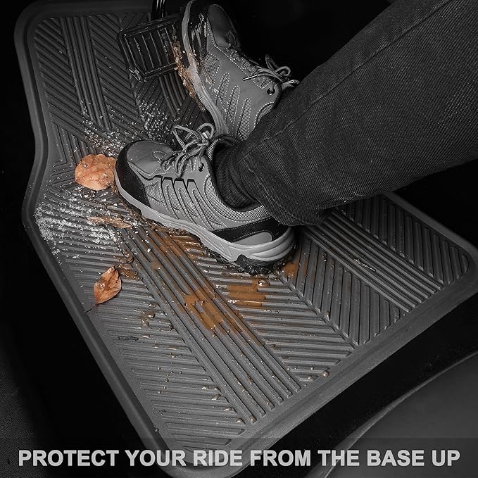 CAR PASS Universal Car Floor Mats & Cargo Liner Full Set, Waterproof Anti-Slip Rubber Trim to Fit Trunk Mats All Weather Protection Fit Car SUV Sedan Coupe Vehicle Automotive 5 Pieces, S-M Size Gray