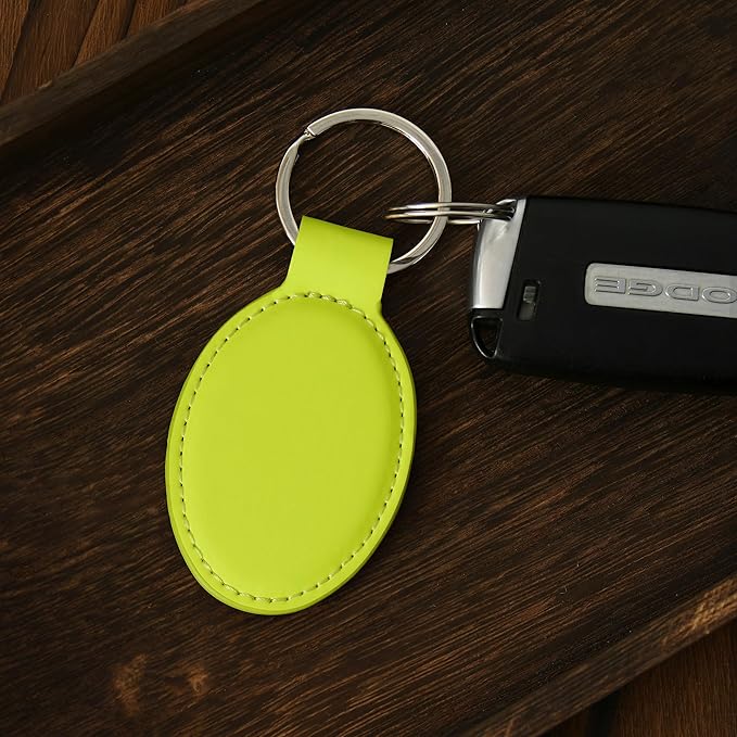 LaserGram Oval Keychain, Palm Trees, Personalized Engraving Included (Neon Green)