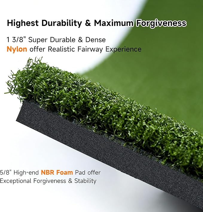 Pro Golf Hitting Mat 4'X5' | 2" thick Heavy Duty Nylon & Premium NBR Foam | Most Durable & Realistic | Superb Cushioning for Joint Protection | Accept Real Tee | No Residual | Indoor/Outdoor/Simulater