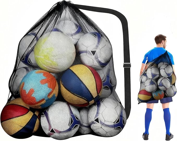 39x30 Inch Extra Large Soccer Ball Bag, Adjustable Shoulder Strap, Drawstring Mesh Ball Bag for Coaches, Swimming Gear, Sports Equipment, Beach Toys