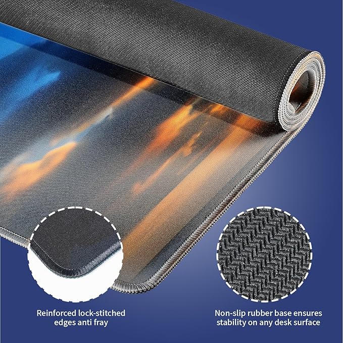 Wknoon. Extra Large Gaming & Office Mouse Pad (31.5" x 11.8") – Huge Ocean Wave Sunset Sea Landscape, Premium Anti-Slip XXL Desk Mat with Durable Stitched Edges