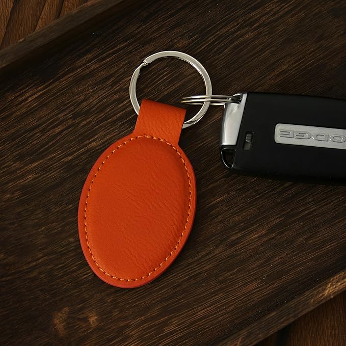 LaserGram Oval Keychain, Palm Trees, Personalized Engraving Included (Orange)