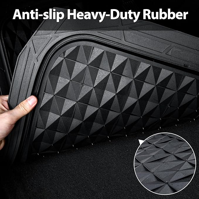 CAR PASS Heavy Duty Rubber Black Car Floor Mats & Cargo Liners, Deep Dish All-Weather Trunk Mats Durable Anti-Slip 3D Rhombus Waterproof Trim to Fit Liner Universal Fit Auto,Sedan,SUV,Truck, Black