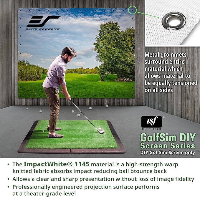 Elite Screens GolfSim DIY 10'x8' Golf Simulator Impact Screen – Indoor Golf Hitting Screen with Grommets, Multi-Sport Ready, Folded Packing for Home Training (DIY10X8-IPW1145-F)