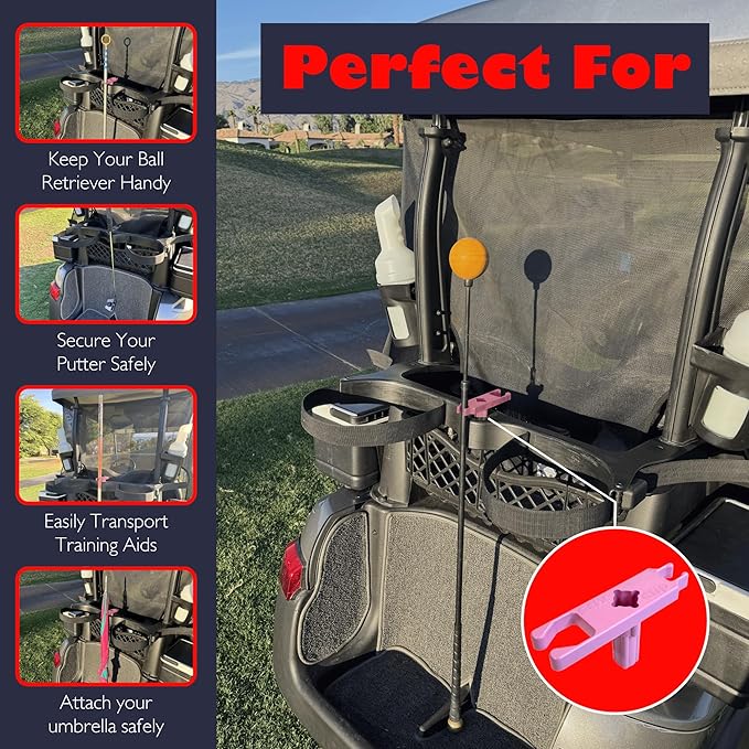 Golf Cart Accessories - Ball Retriever Holder - Putter Clip - Training Aid Storage - Umbrella Organizer - Equipment Mount - Made in USA (Pack of 1)
