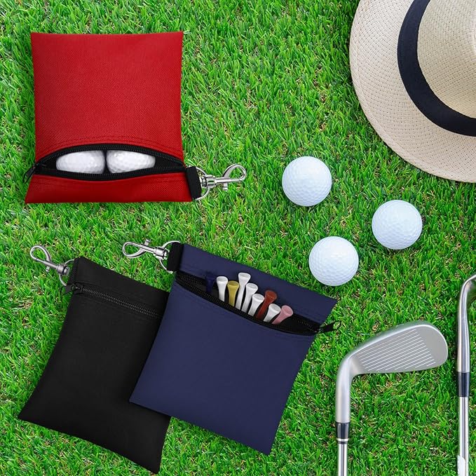 Shappy 3 Pcs Golf Tee Bag 6.7 x 5.5 Inch Golf Ball Bag Pouch Utility Tee Holder with Zipper Metal Lobster Claw Clip Valuables Gift Accessory Pouch for Men Women