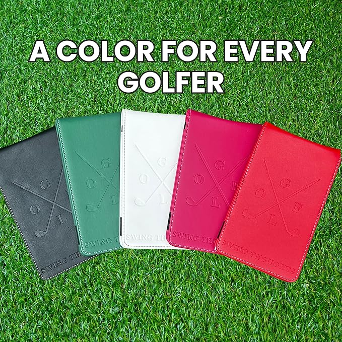 Golf Notebook – Compact Golf Journal with Vegan Leather Cover – Back Pocket Size Golf Log Book for Yardage, Stats, Practice & Course Notes (White)
