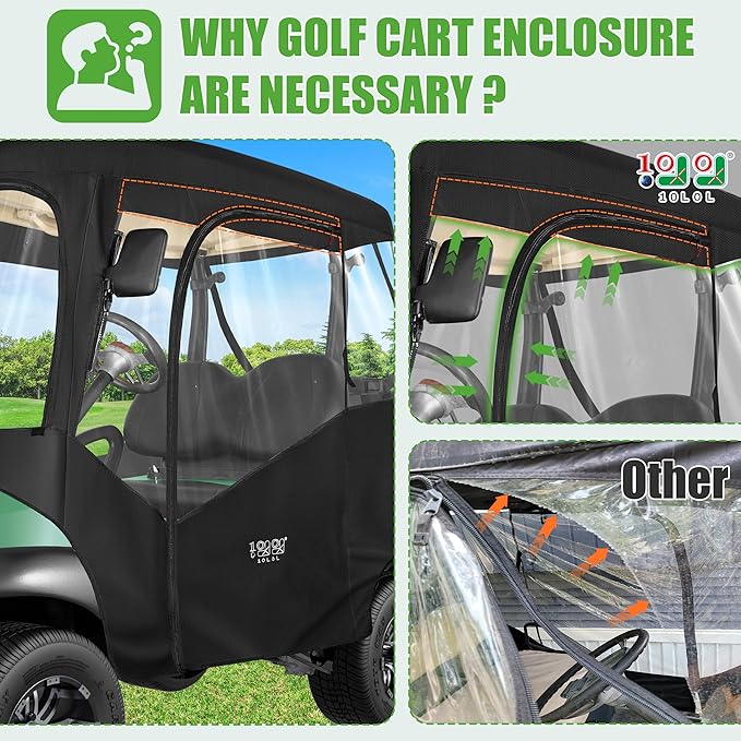 10L0L Golf Cart Driving Enclosures 2 Passenger for Club Car DS & Precedent, 4-Sided Clear Window and Oxford Cloth, Snow Golf Cart Rain Covers All Weather Waterproof Windproof
