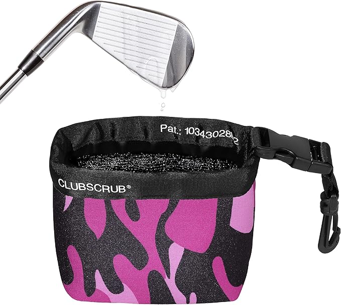 Club Scrub Golf Club and Golf Ball Cleaning Bag, Waterproof Clean Face Technology Liner, Detachable Clip, Machine Washable, Cleans Club Grooves, Dry Exterior (Neoprene or Microfiber Option Available)
