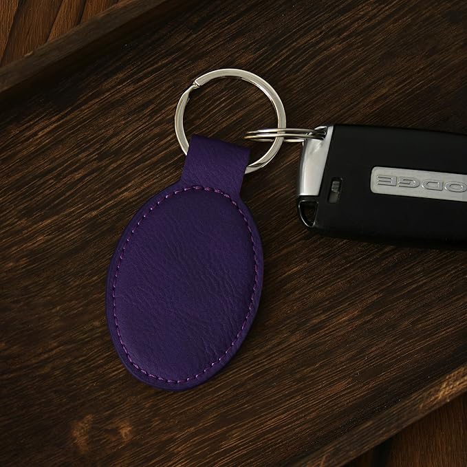 LaserGram Oval Keychain, Palm Trees, Personalized Engraving Included (Dark Purple)