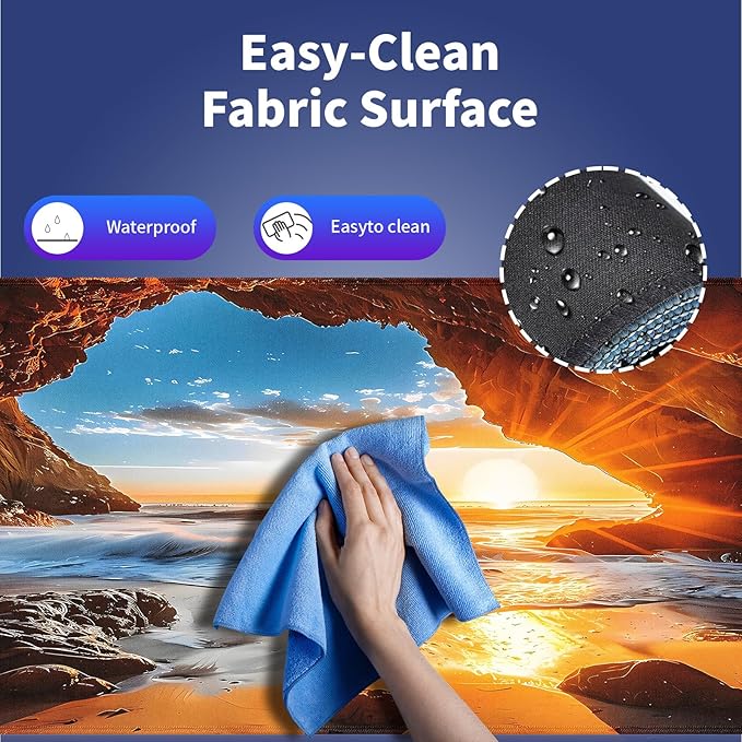 Wknoon. Extra Large Gaming & Office Mouse Pad (31.5" x 11.8") with Durable Stitched Edges – Beach Scene Sunrise Through a Cave Landscape, Anti-Slip Base & Smooth Cloth Surface Extended XXL Desk Mat