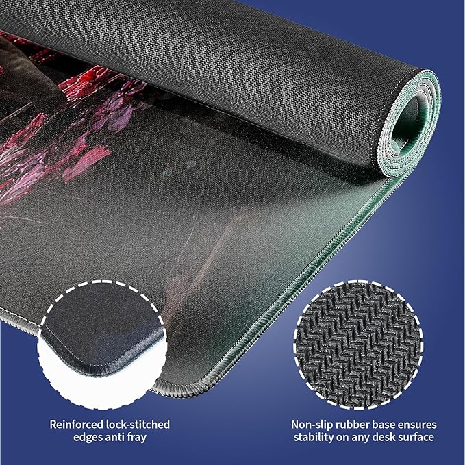 Wknoon. Extra Large Gaming & Office Mouse Pad (31.5" x 11.8") – Enchanted Waterfall in a Vibrant Red Forest, XXL Desk Mat with Durable Stitched Edges & Anti-Slip Base & Smooth Fabric Surface