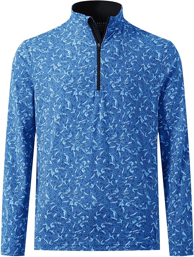M MAELREG Quarter Zip Golf Pullover Men Dry Fit Long Sleeve Performance Wicking 1/4 Zip Full Print Pullover Mens Sweatshirt