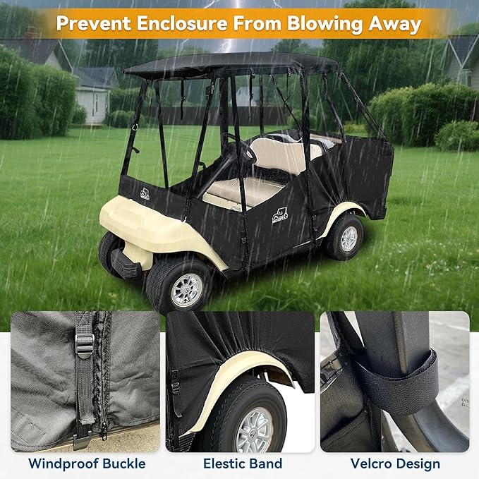 Golf Cart Enclosure Rain Cover 2&4Passenger, EZGO TXT RXV/Club Car Ds&Precedent and Yamaha, 600D Rain Cover Waterproof Windproof Snowproof and All-Weather Protection