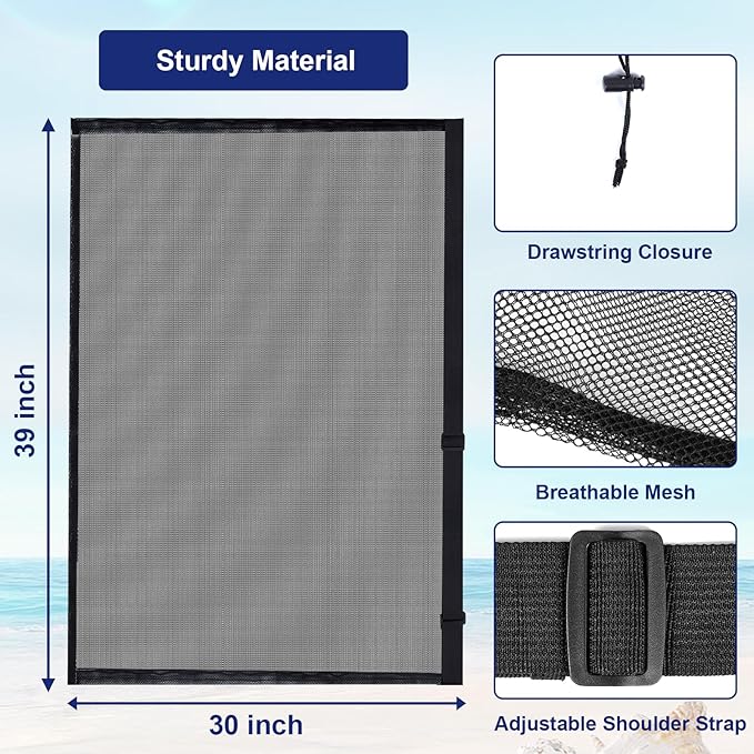 39x30 Inch Extra Large Soccer Ball Bag, Adjustable Shoulder Strap, Drawstring Mesh Ball Bag for Coaches, Swimming Gear, Sports Equipment, Beach Toys