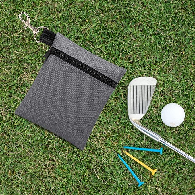 BuyAgain Golf Tee Pouch, 5.62 X 6.87 Inch Professional Zipper Golf Tee/Ball Pouch Bag with Metal Lobster Claw Clip