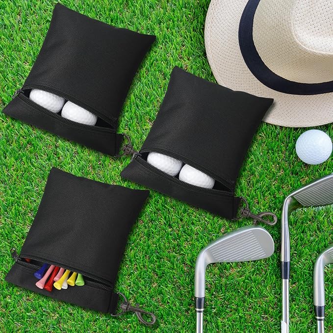 Shappy 3 Pcs Golf Tee Bag 6.7 x 5.5 Inch Golf Ball Bag Pouch Utility Tee Holder with Zipper Metal Lobster Claw Clip Valuables Gift Accessory Pouch for Men Women