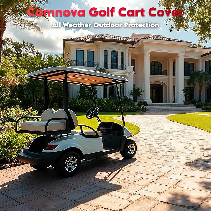 Comnova Golf Cart Cover 6 Passenger - 600D Waterproof Golf Carts Enclosure with Zipper, Windproof & UV Resistant, Outdoor Golf Cart Cover Universal Fit EZGO, Club Car, Yamaha up to 156"L x 51"W x 70"H
