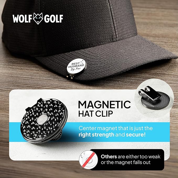 Wolf Golf Towels Golf Ball Marker Hat Clip Gift Set | Best Husband by Par or Best Boyfriend by Par | | 1 Magnetic Clip + 3 Ball Markers | Golf Accessories for Men