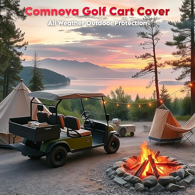 Comnova Golf Cart Cover 2 Passenger - 600D Waterproof Golf Carts Enclosure with Zipper, Windproof & UV Resistant, Outdoor Golf Cart Cover Universal Fit EZGO, Club Car, Yamaha up to 95"L x 48"W x 66"H