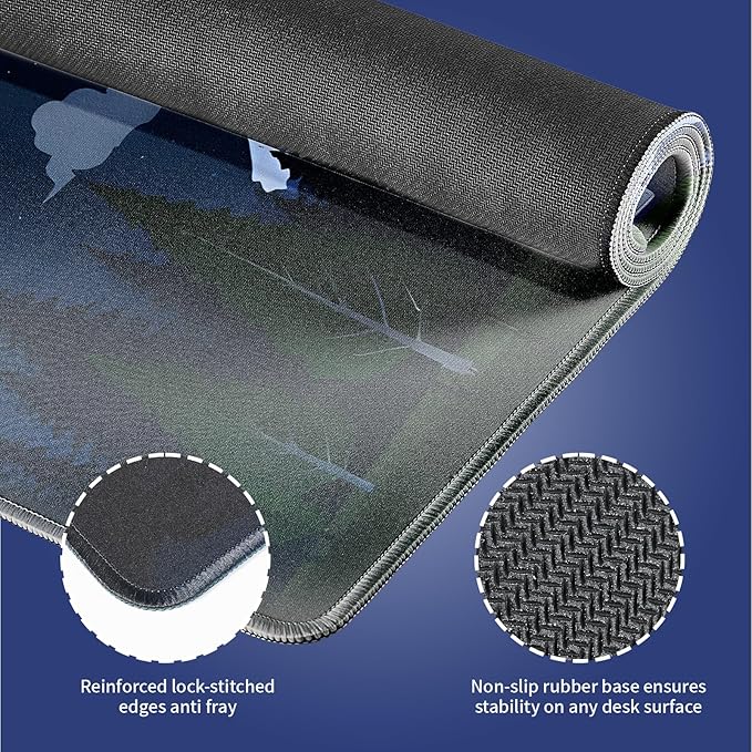 Wknoon. Extra Large Gaming & Office Mouse Pad (31.5" x 11.8") with Durable Stitched Edges – RV Camping Area in The Woods with a Cozy Tent and Campfire Outdoors Activity Themed, Anti-Slip XXL Desk Mat