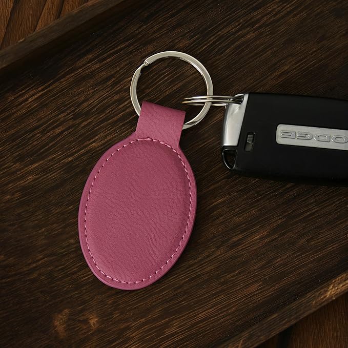 LaserGram Oval Keychain, Off Road Racer, Personalized Engraving Included (Pink)