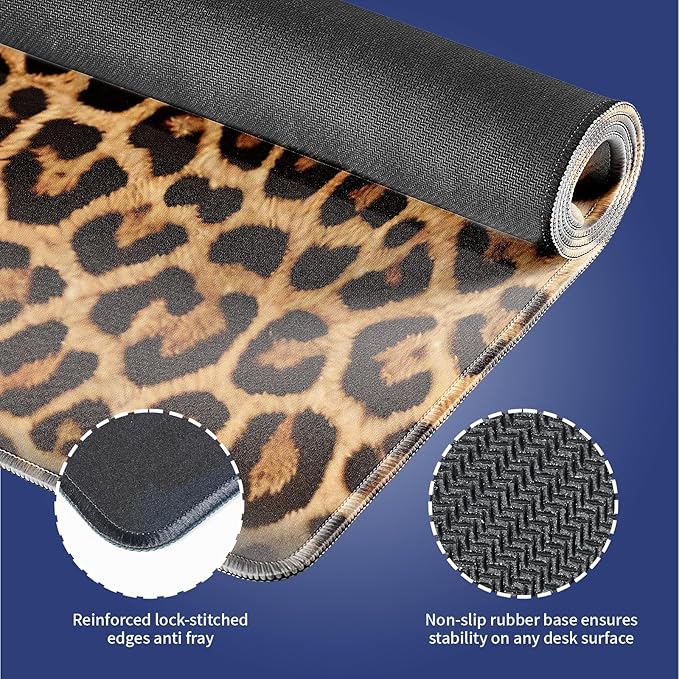 Wknoon. Extra Large Gaming & Office Mouse Pad (31.5" x 11.8") – Vintage Retro Leopard Print, Premium Anti-Slip XXL Desk Mat with Durable Stitched Edges